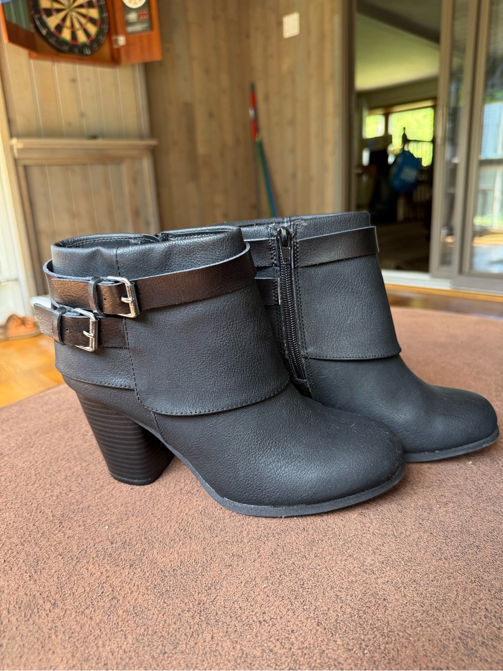 dylan Black Buckle Strap Ankle Booties